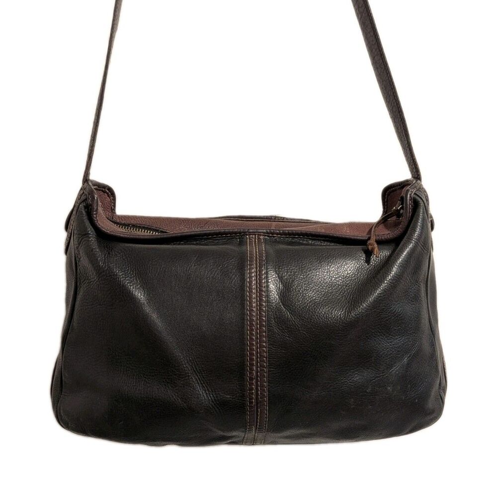 Vtg Fabio Italian Leather Crossbody Bag Unisex Messenger Shoulder Black
